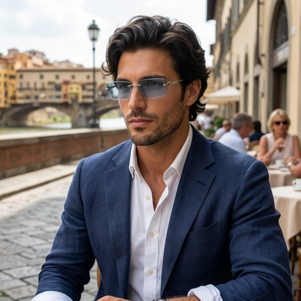 Herren Sonnenbrille mit rechteckigen Gläsern und dekorativem Bügeldetail-Glasses for men-Alpenkind