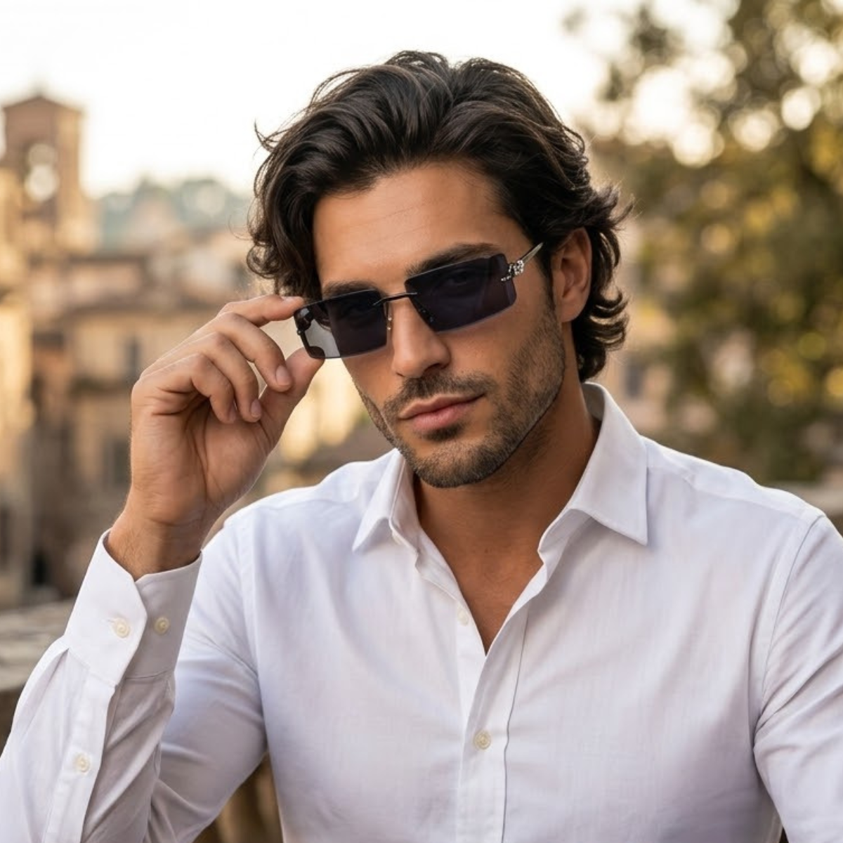 Herren Sonnenbrille mit rechteckigen Gläsern und dekorativem Bügeldetail-Glasses for men-Alpenkind