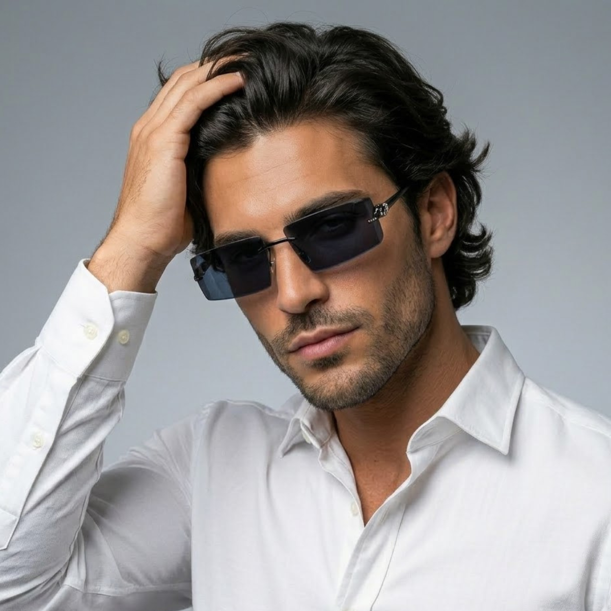 Herren Sonnenbrille mit rechteckigen Gläsern und dekorativem Bügeldetail-Glasses for men-Alpenkind