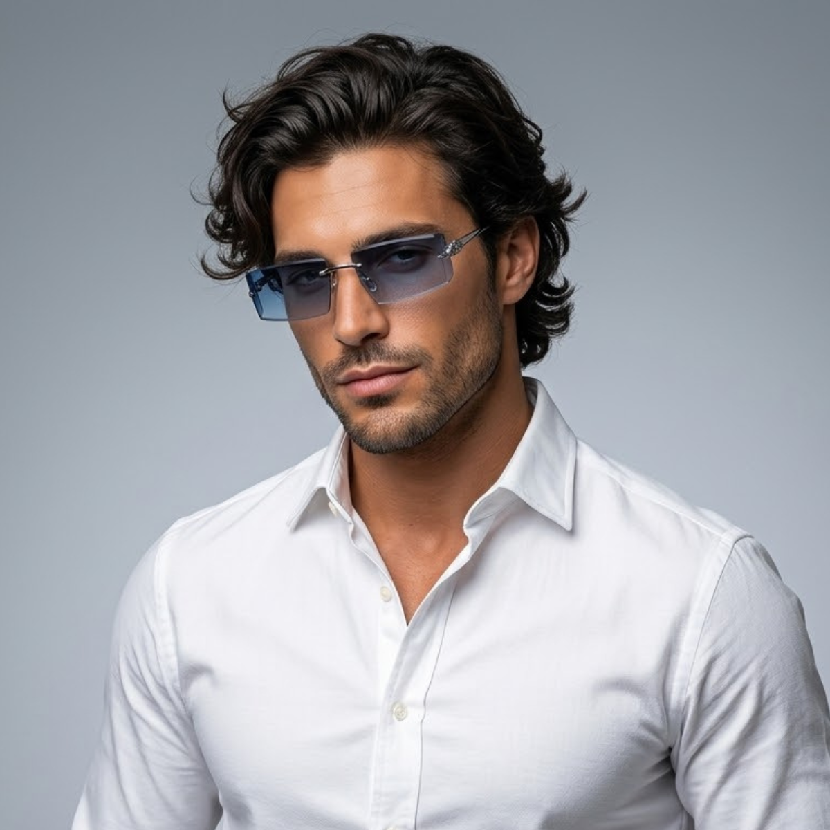 Herren Sonnenbrille mit rechteckigen Gläsern und dekorativem Bügeldetail-Glasses for men-Alpenkind