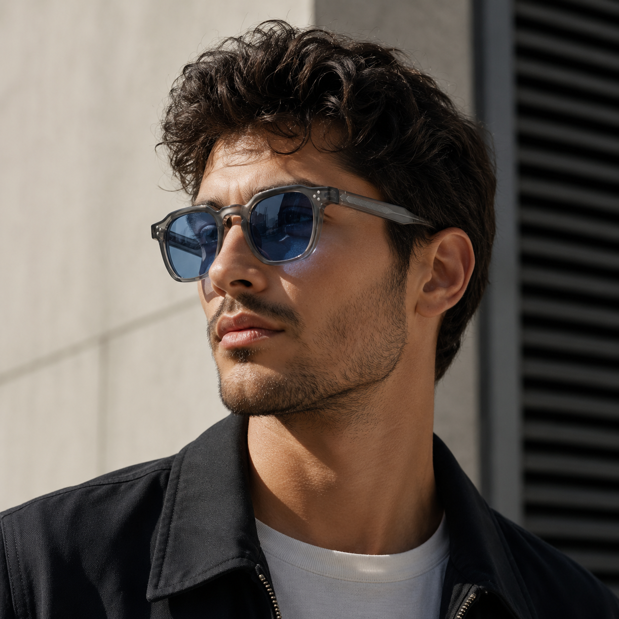 Herren Sonnenbrille mit transparenter eckiger Fassung und gemusterten Bügeln-Glasses for men-Alpenkind