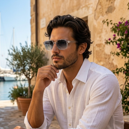 Herren Sonnenbrille mit transparenter eckiger Fassung und gerippten Bügeln-Glasses for men-Alpenkind