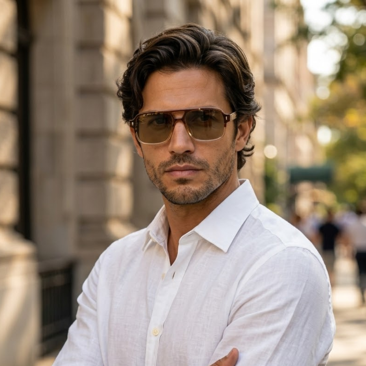 Herren Sonnenbrille mit transparenter eckiger Fassung und gerippten Bügeln-Glasses for men-Alpenkind