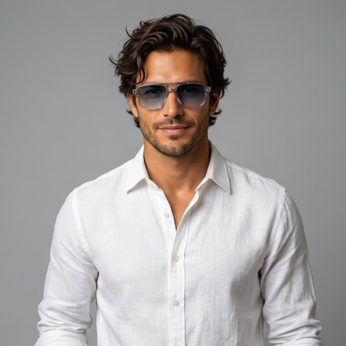 Herren Sonnenbrille mit transparenter eckiger Fassung und gerippten Bügeln-Glasses for men-Alpenkind