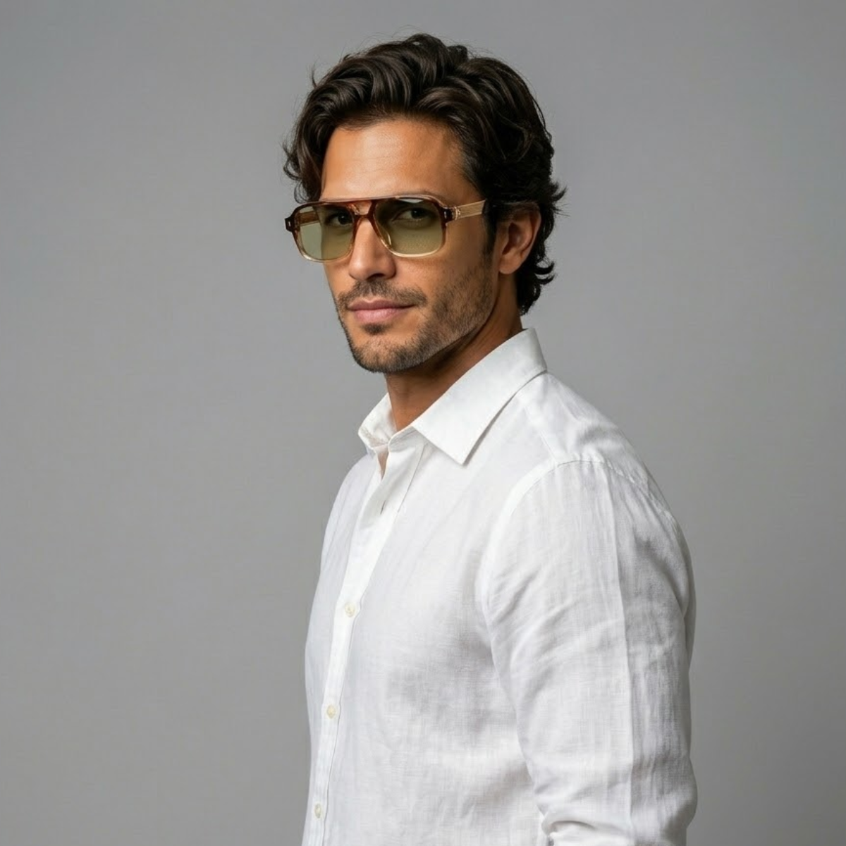 Herren Sonnenbrille mit transparenter eckiger Fassung und gerippten Bügeln-Glasses for men-Alpenkind