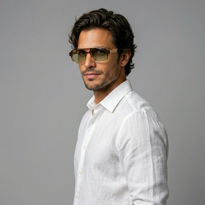 Herren Sonnenbrille mit transparenter eckiger Fassung und gerippten Bügeln-Glasses for men-Alpenkind