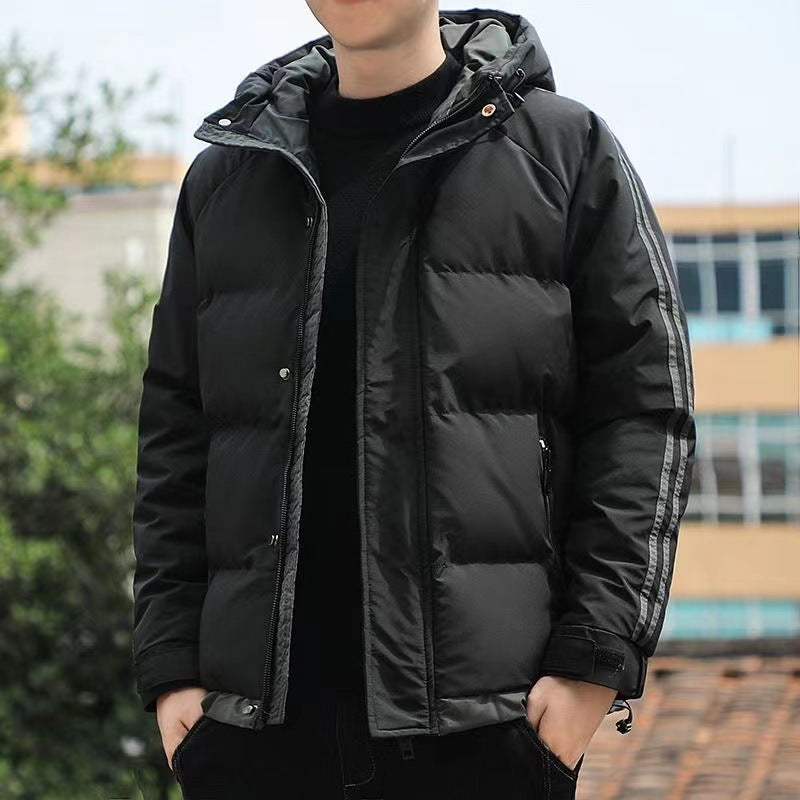 Herren-Steppjacke mit Kapuze und gestreiften Ärmeln-Jackets for men-Alpenkind
