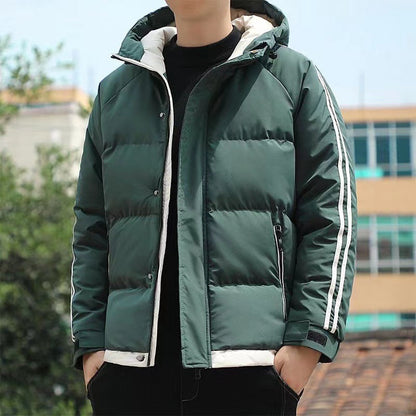 Herren-Steppjacke mit Kapuze und gestreiften Ärmeln-Jackets for men-Alpenkind