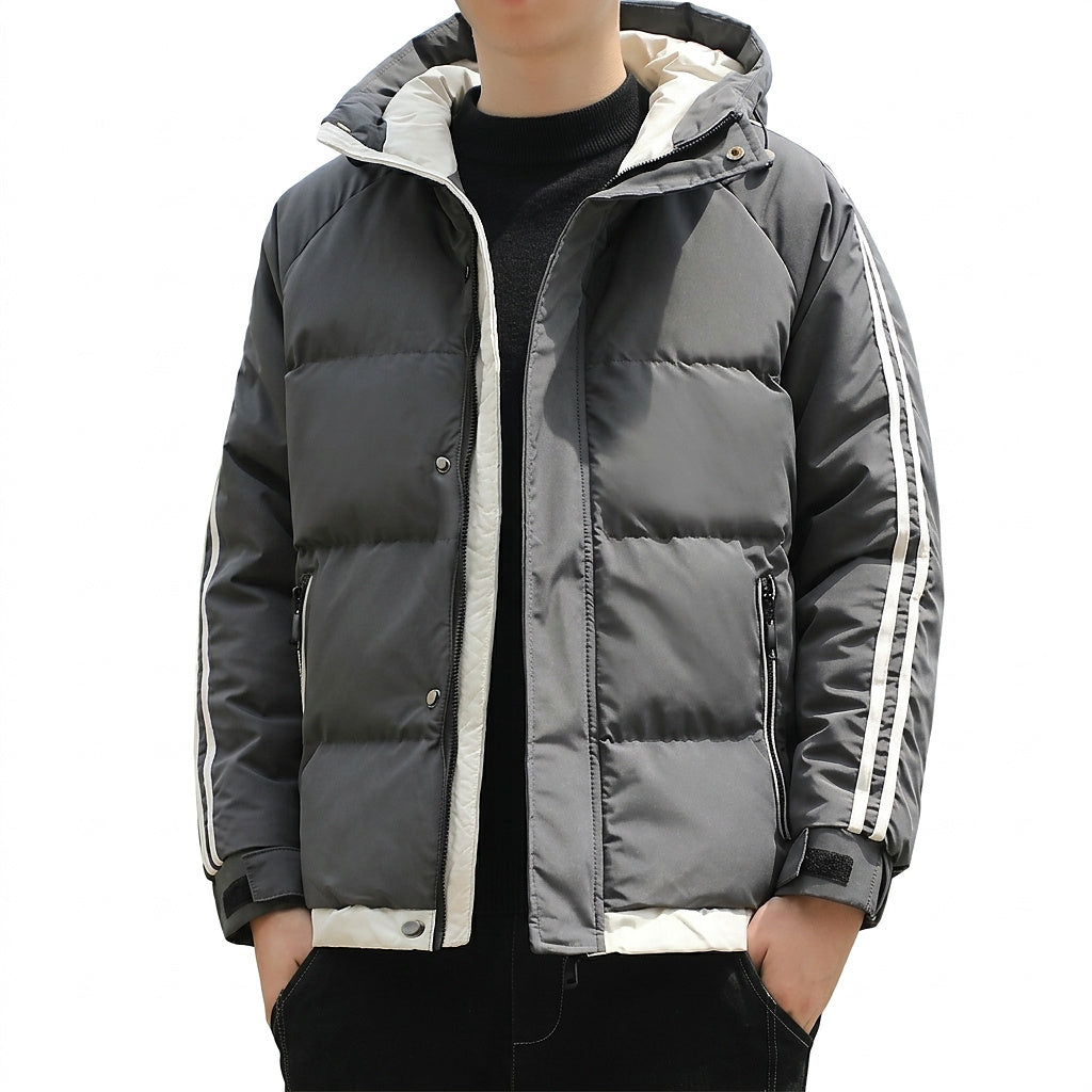 Herren-Steppjacke mit Kapuze und gestreiften Ärmeln-Jackets for men-Alpenkind