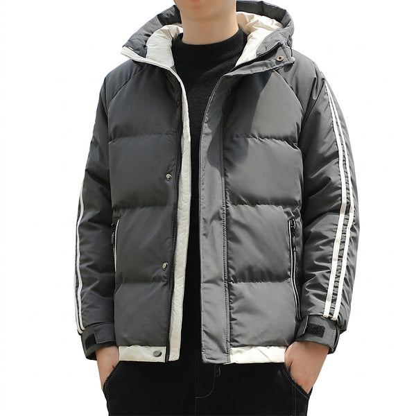 Herren-Steppjacke mit Kapuze und gestreiften Ärmeln-Jackets for men-Alpenkind