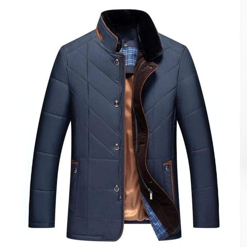 Herren-Steppjacke mit Kunstfellkragen und Knopfverschluss-Jackets for men-Alpenkind