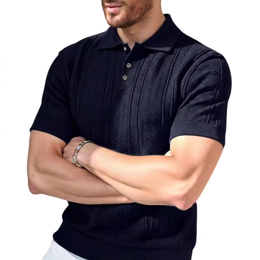 Herren Strick-Poloshirt mit Knopfleiste-Shirts for men-Alpenkind