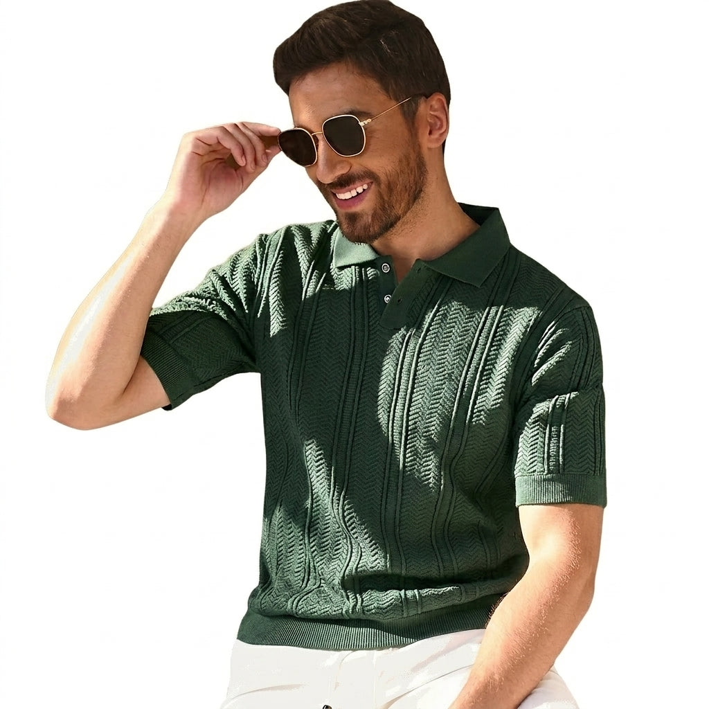 Herren Strick-Poloshirt mit Knopfleiste-Shirts for men-Alpenkind