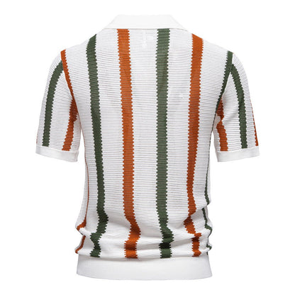 Herren-Strick-Poloshirt mit Streifenmuster-T-Shirts & Polos for men-Alpenkind