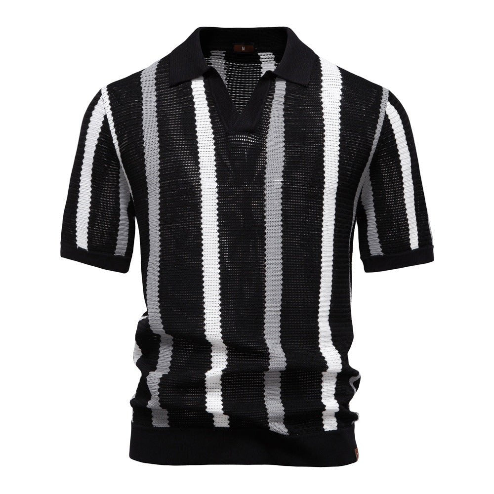 Herren-Strick-Poloshirt mit Streifenmuster-T-Shirts & Polos for men-Alpenkind