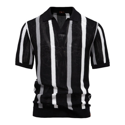 Herren-Strick-Poloshirt mit Streifenmuster-T-Shirts & Polos for men-Alpenkind