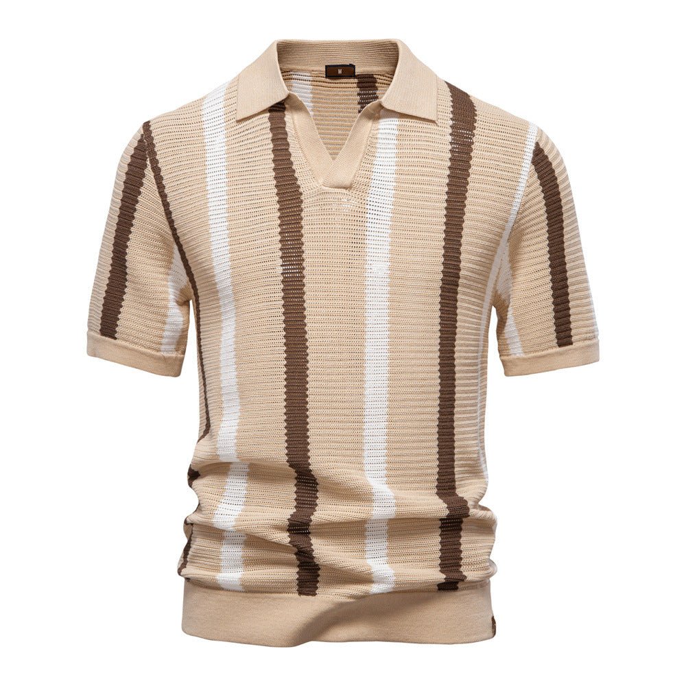 Herren-Strick-Poloshirt mit Streifenmuster-T-Shirts & Polos for men-Alpenkind