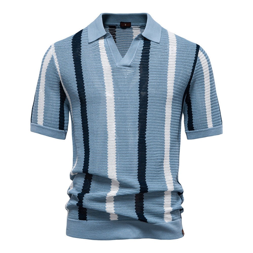 Herren-Strick-Poloshirt mit Streifenmuster-T-Shirts & Polos for men-Alpenkind
