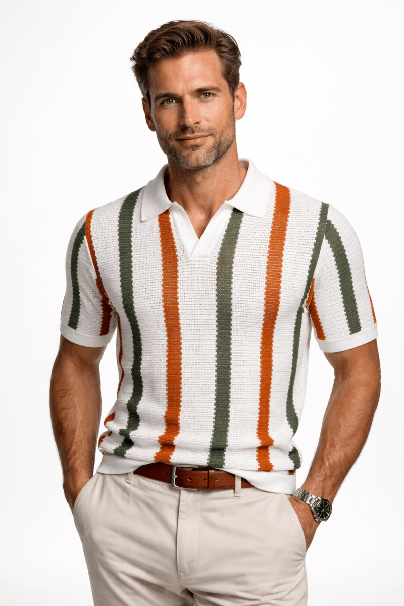 Herren-Strick-Poloshirt mit Streifenmuster-T-Shirts & Polos for men-Alpenkind
