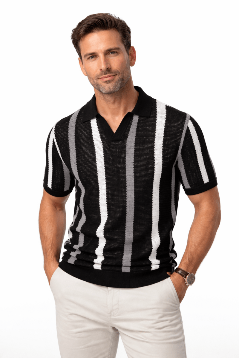 Herren-Strick-Poloshirt mit Streifenmuster-T-Shirts & Polos for men-Alpenkind
