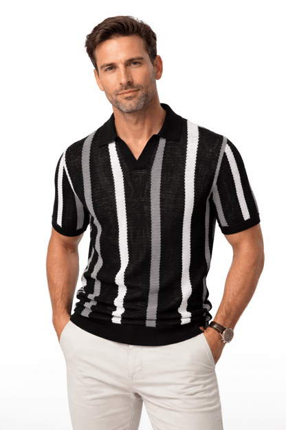 Herren-Strick-Poloshirt mit Streifenmuster-T-Shirts & Polos for men-Alpenkind