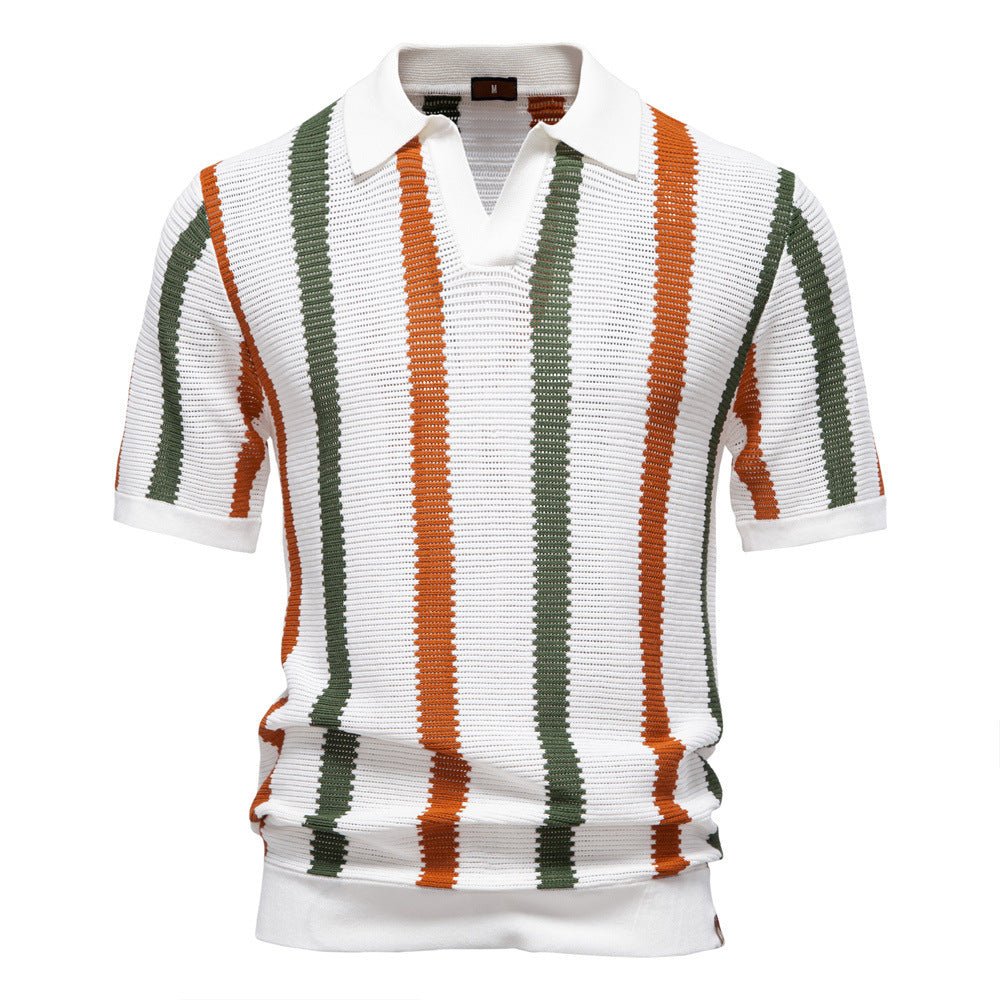 Herren-Strick-Poloshirt mit Streifenmuster-T-Shirts & Polos for men-Alpenkind