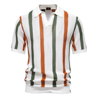 Herren-Strick-Poloshirt mit Streifenmuster-T-Shirts & Polos for men-Alpenkind