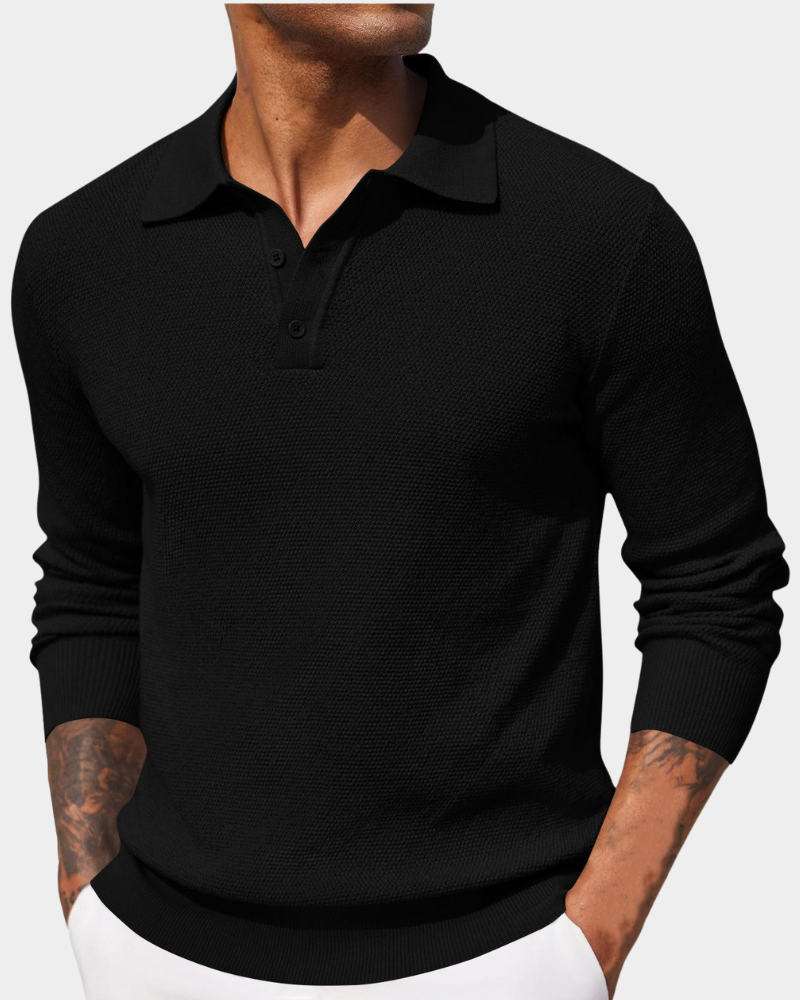 Herren-Strick-Poloshirt mit Strukturmuster-T-Shirts & Polos for men-Alpenkind