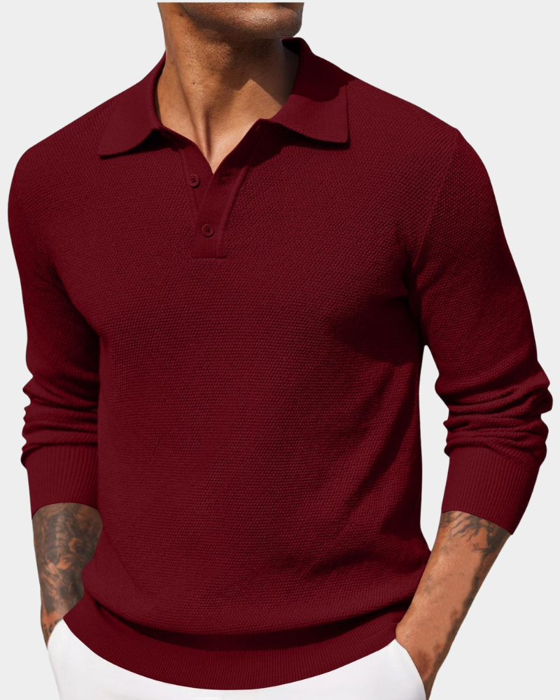 Herren-Strick-Poloshirt mit Strukturmuster-T-Shirts & Polos for men-Alpenkind