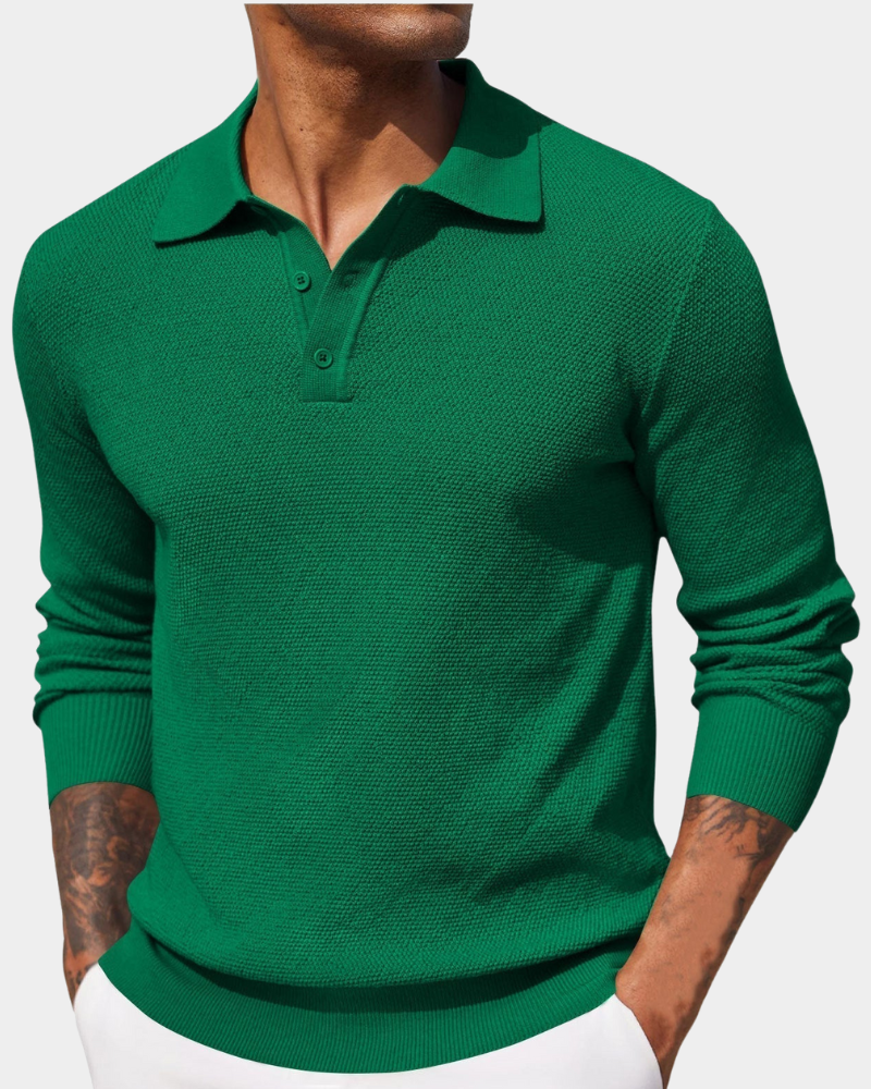 Herren-Strick-Poloshirt mit Strukturmuster-T-Shirts & Polos for men-Alpenkind