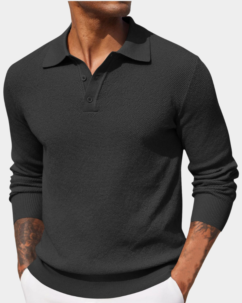 Herren-Strick-Poloshirt mit Strukturmuster-T-Shirts & Polos for men-Alpenkind