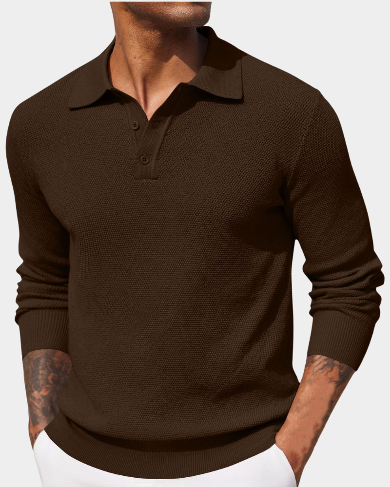 Herren-Strick-Poloshirt mit Strukturmuster-T-Shirts & Polos for men-Alpenkind