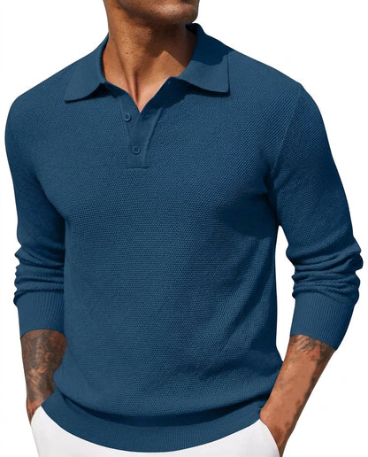 Herren-Strick-Poloshirt mit Strukturmuster-T-Shirts & Polos for men-Alpenkind