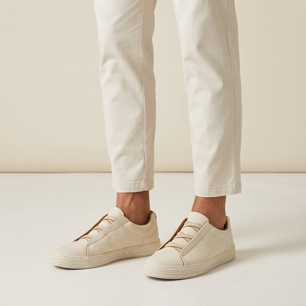 Herren Strick-Slip-On-Sneaker mit Jute-Besatz-Footwear for men-Alpenkind