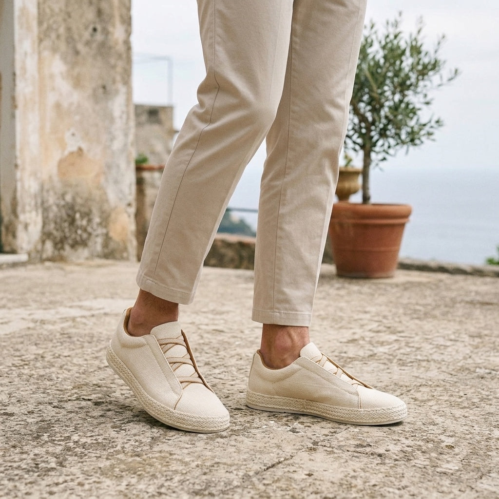 Herren Strick-Slip-On-Sneaker mit Jute-Besatz-Footwear for men-Alpenkind