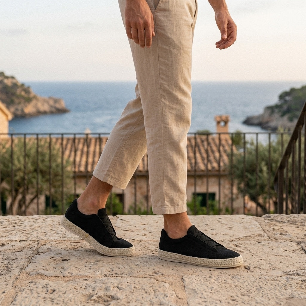 Herren Strick-Slip-On-Sneaker mit Jute-Besatz-Footwear for men-Alpenkind