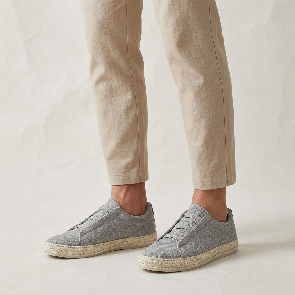Herren Strick-Slip-On-Sneaker mit Jute-Besatz-Footwear for men-Alpenkind