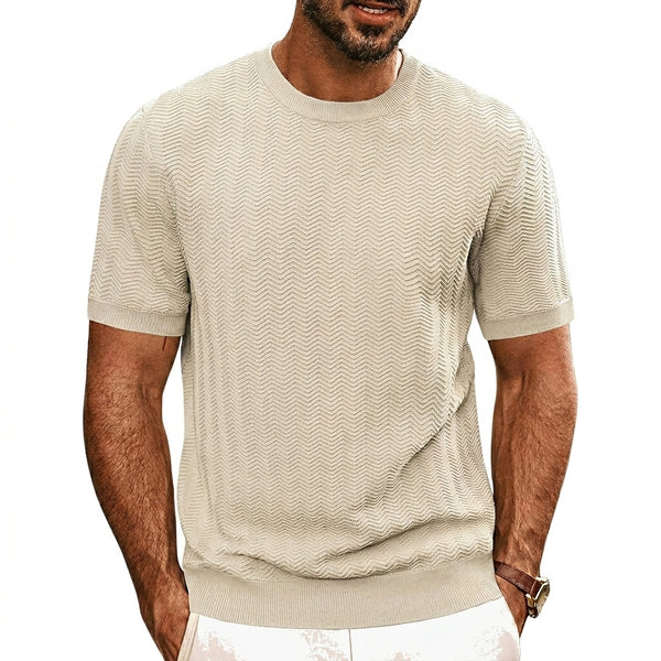 Herren Strick-T-Shirt mit Chevron-Struktur und Rundhalsausschnitt-T-shirt for men-Alpenkind