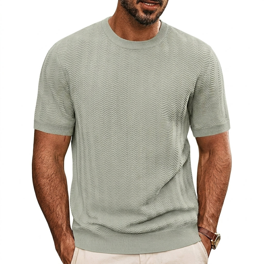 Herren Strick-T-Shirt mit Chevron-Struktur und Rundhalsausschnitt-T-shirt for men-Alpenkind