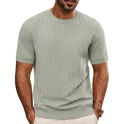 Herren Strick-T-Shirt mit Chevron-Struktur und Rundhalsausschnitt-T-shirt for men-Alpenkind