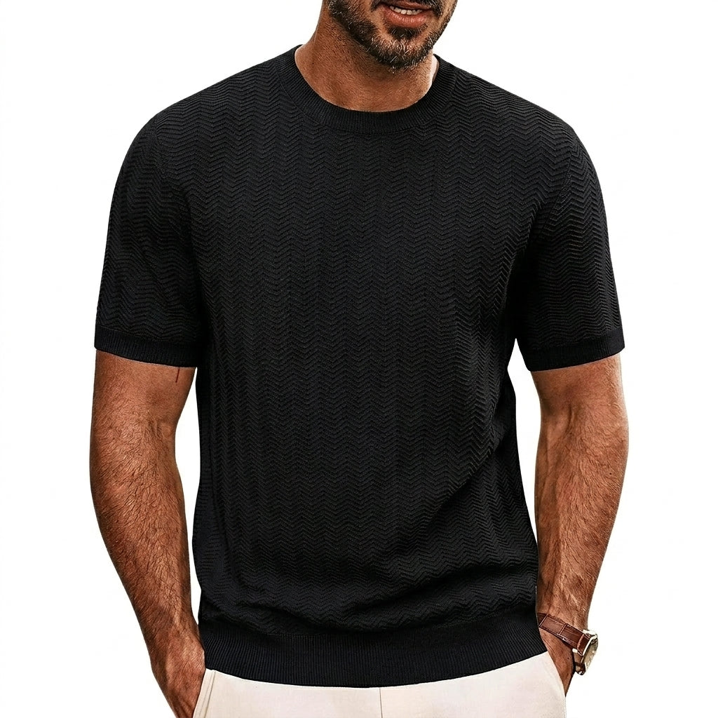 Herren Strick-T-Shirt mit Chevron-Struktur und Rundhalsausschnitt-T-shirt for men-Alpenkind