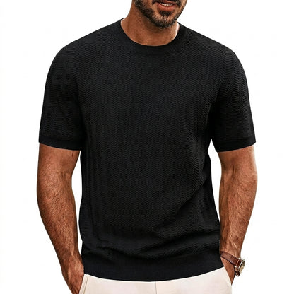 Herren Strick-T-Shirt mit Chevron-Struktur und Rundhalsausschnitt-T-shirt for men-Alpenkind