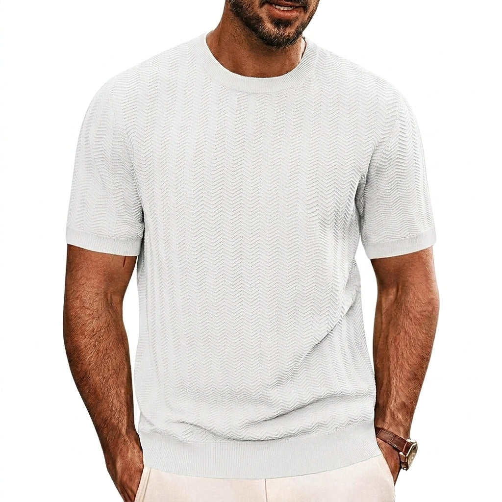 Herren Strick-T-Shirt mit Chevron-Struktur und Rundhalsausschnitt-T-shirt for men-Alpenkind