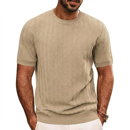 Herren Strick-T-Shirt mit Chevron-Struktur und Rundhalsausschnitt-T-shirt for men-Alpenkind
