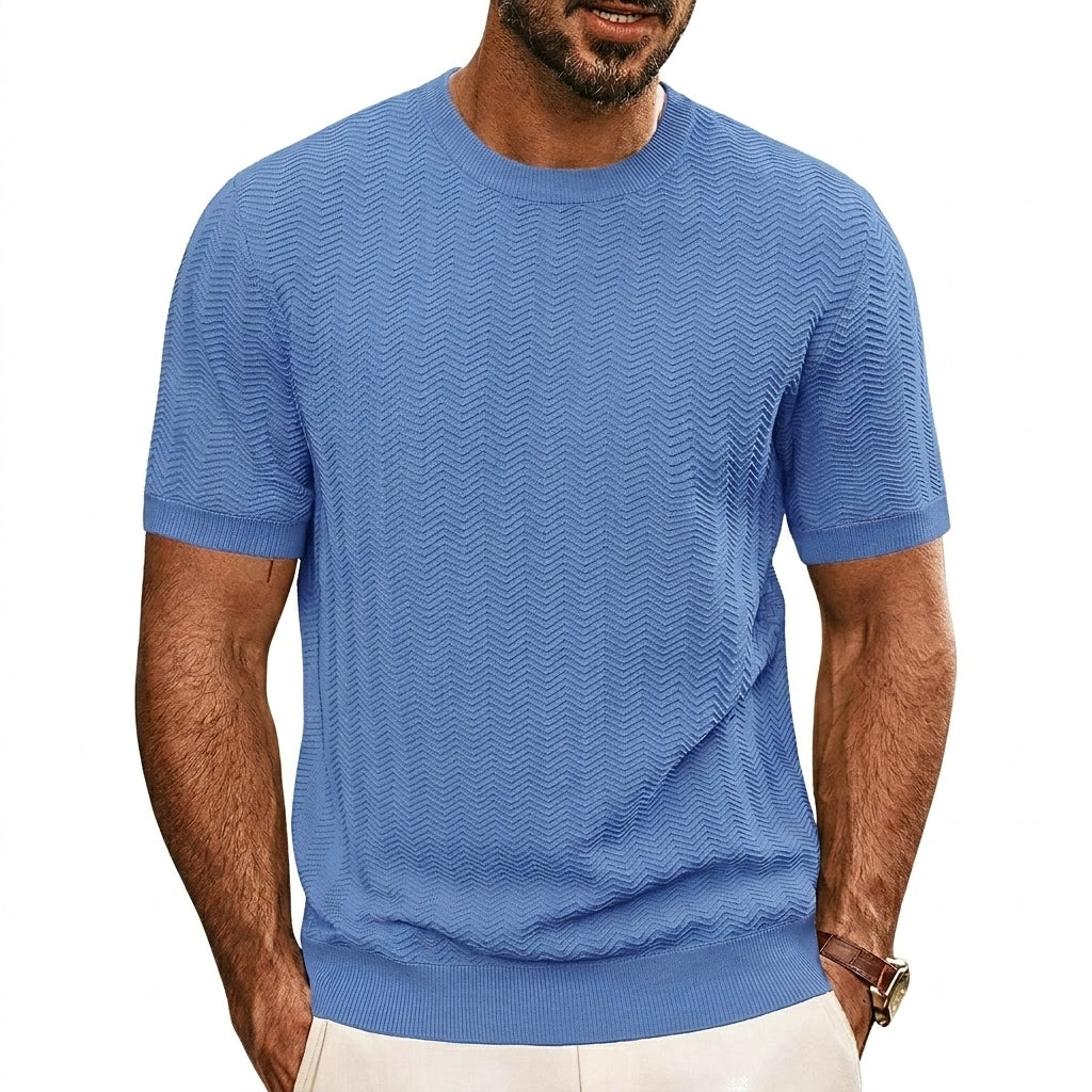 Herren Strick-T-Shirt mit Chevron-Struktur und Rundhalsausschnitt-T-shirt for men-Alpenkind