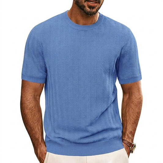Herren Strick-T-Shirt mit Chevron-Struktur und Rundhalsausschnitt-T-shirt for men-Alpenkind