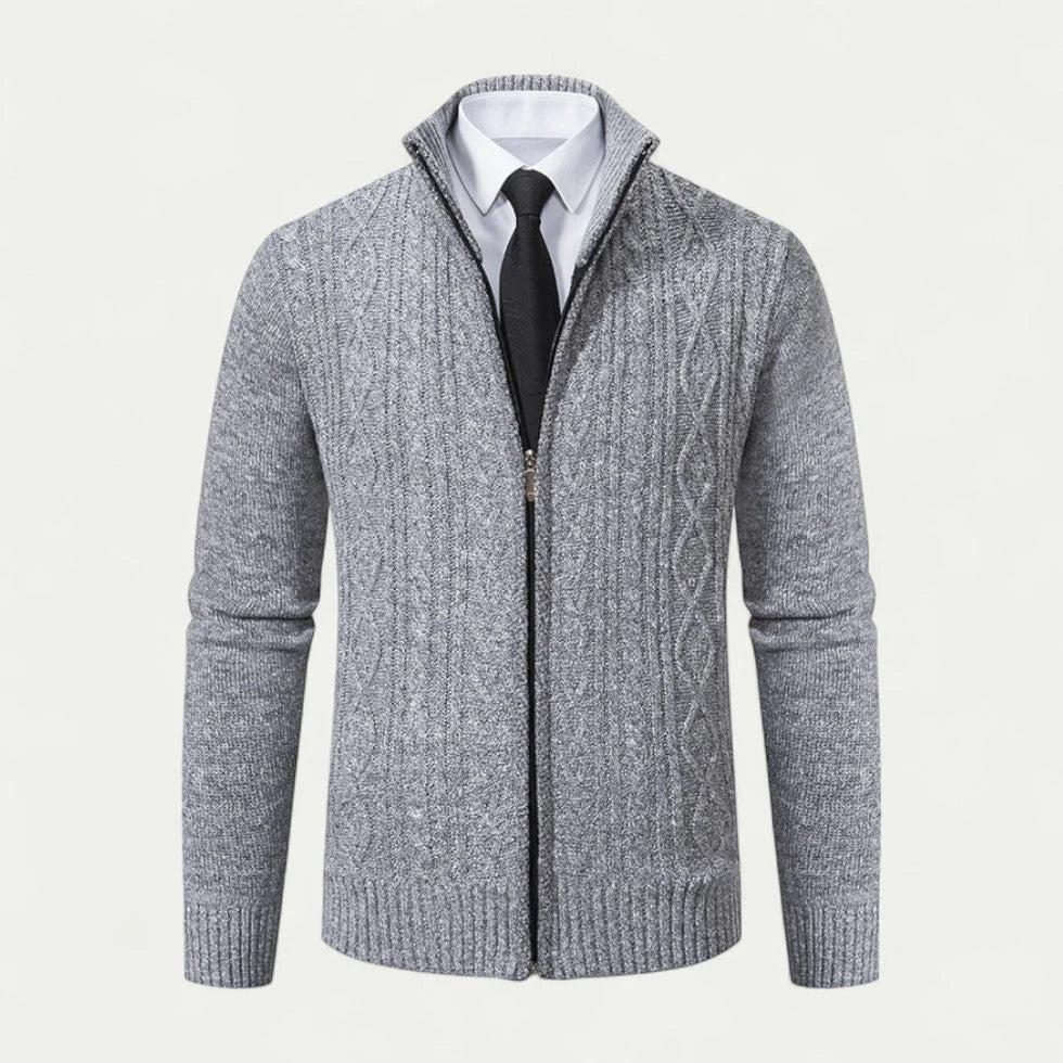 Herren Strickcardigan mit Reißverschluss und Stehkragen-Men Sweaters-Alpenkind