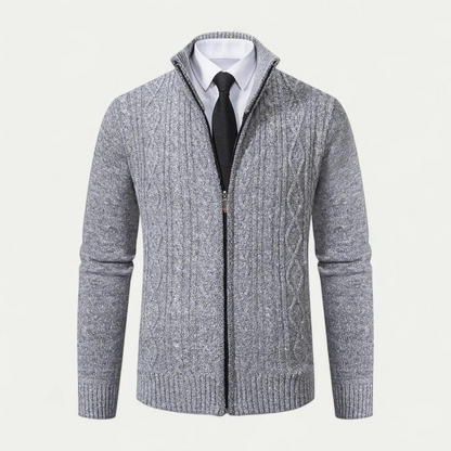 Herren Strickcardigan mit Reißverschluss und Stehkragen-Men Sweaters-Alpenkind