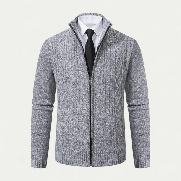 Herren Strickcardigan mit Reißverschluss und Stehkragen-Men Sweaters-Alpenkind