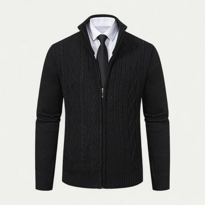 Herren Strickcardigan mit Reißverschluss und Stehkragen-Men Sweaters-Alpenkind
